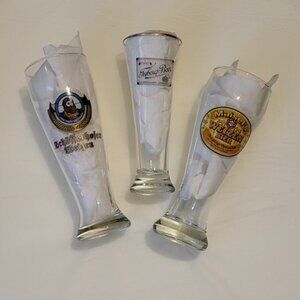Set of 3 Clear Pilsner Beer Glasses Logo Barware Vintage Germany